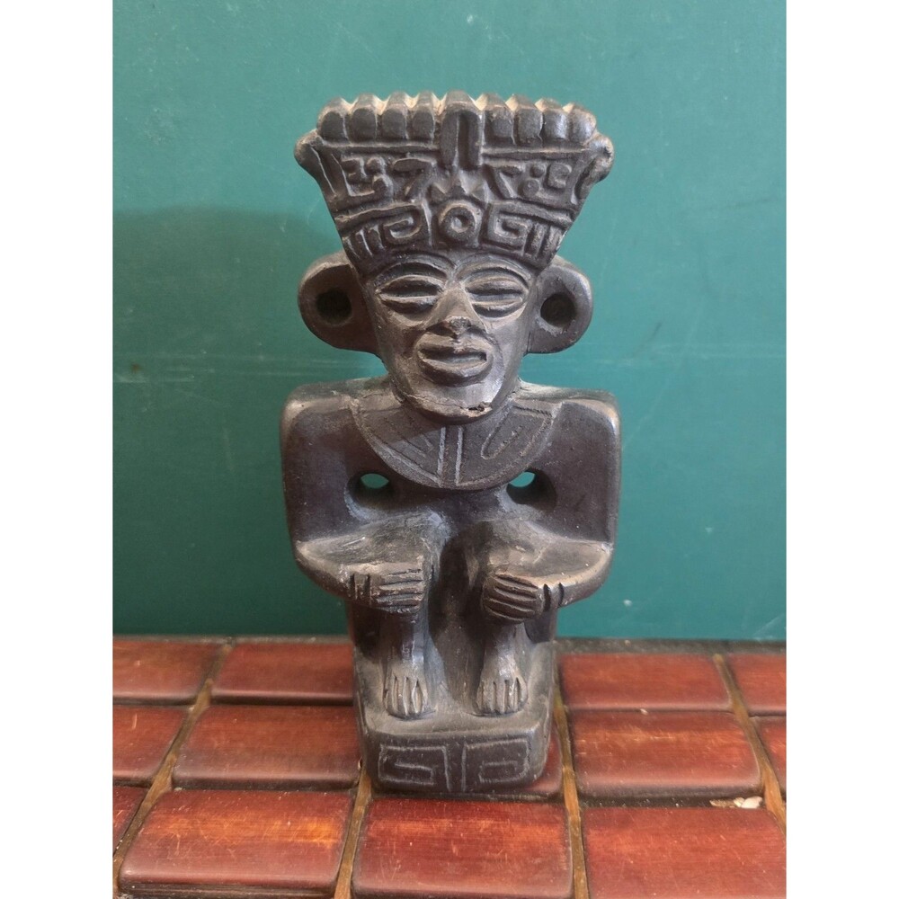 Mesoamerican Figurine Blackware Pottery Vintage 1970s 6"x3.25"x2"